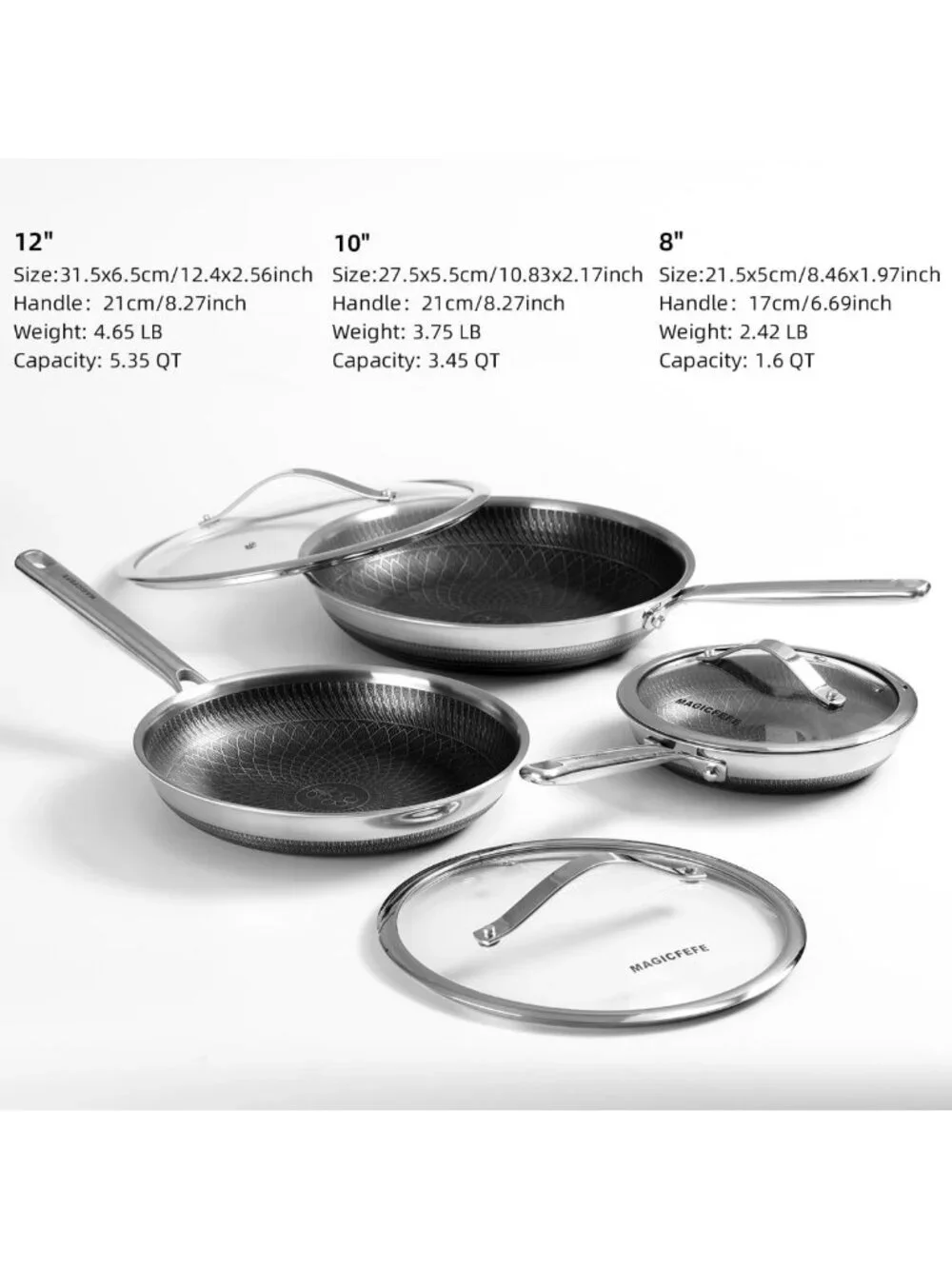 3-Piece Nonstick Honeycomb Skillet Set with Glass Lids, Stay-Cool Handles, Oven